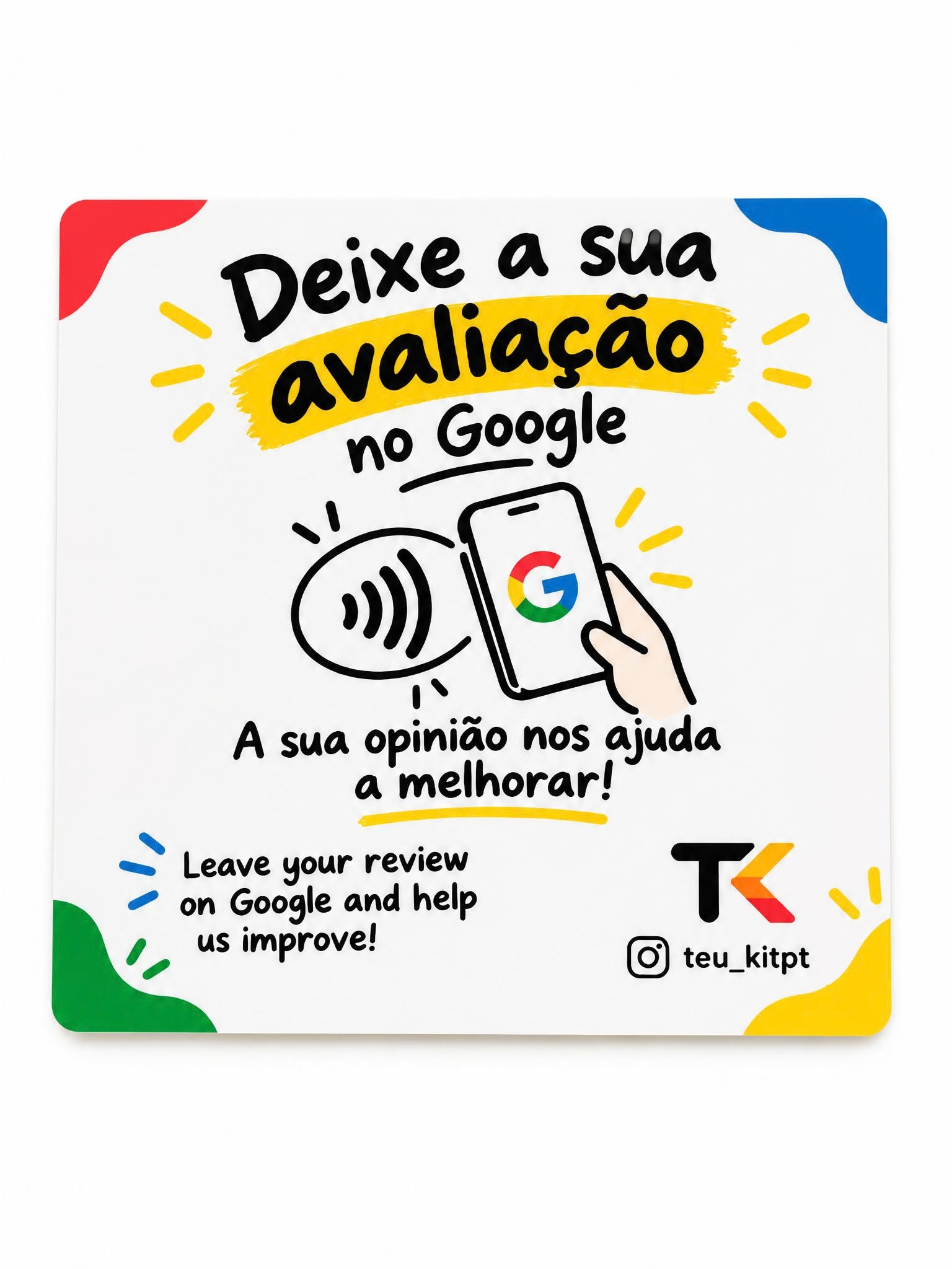 Cartão NFC para Avaliações Google – 13 × 13 cm